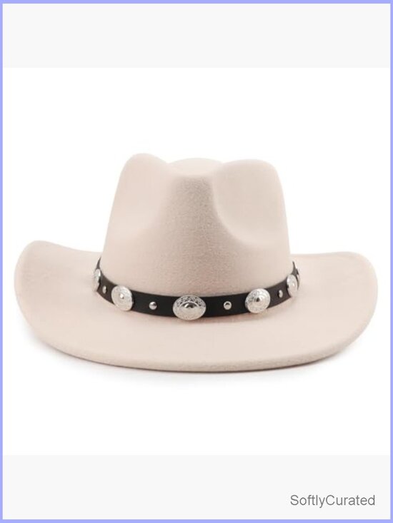 Classic Felt Wide Brim Western Cowboy Hat with Belt Buckle Panama Style main image 5